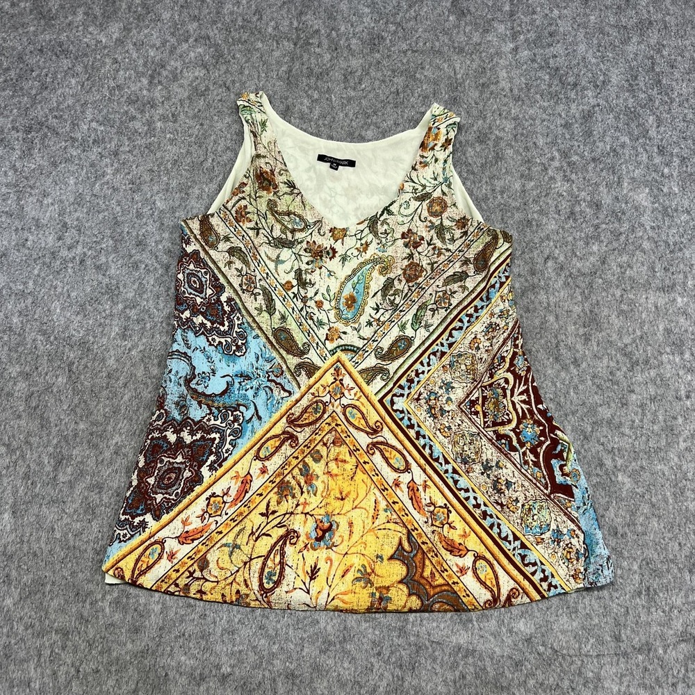 John Mark Tank Top Womens M Multicolor Paisley Scoop Neck Lined Boho Casual